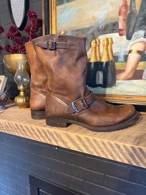 Frye Brown Leather Mid-Calf Engineer Boots